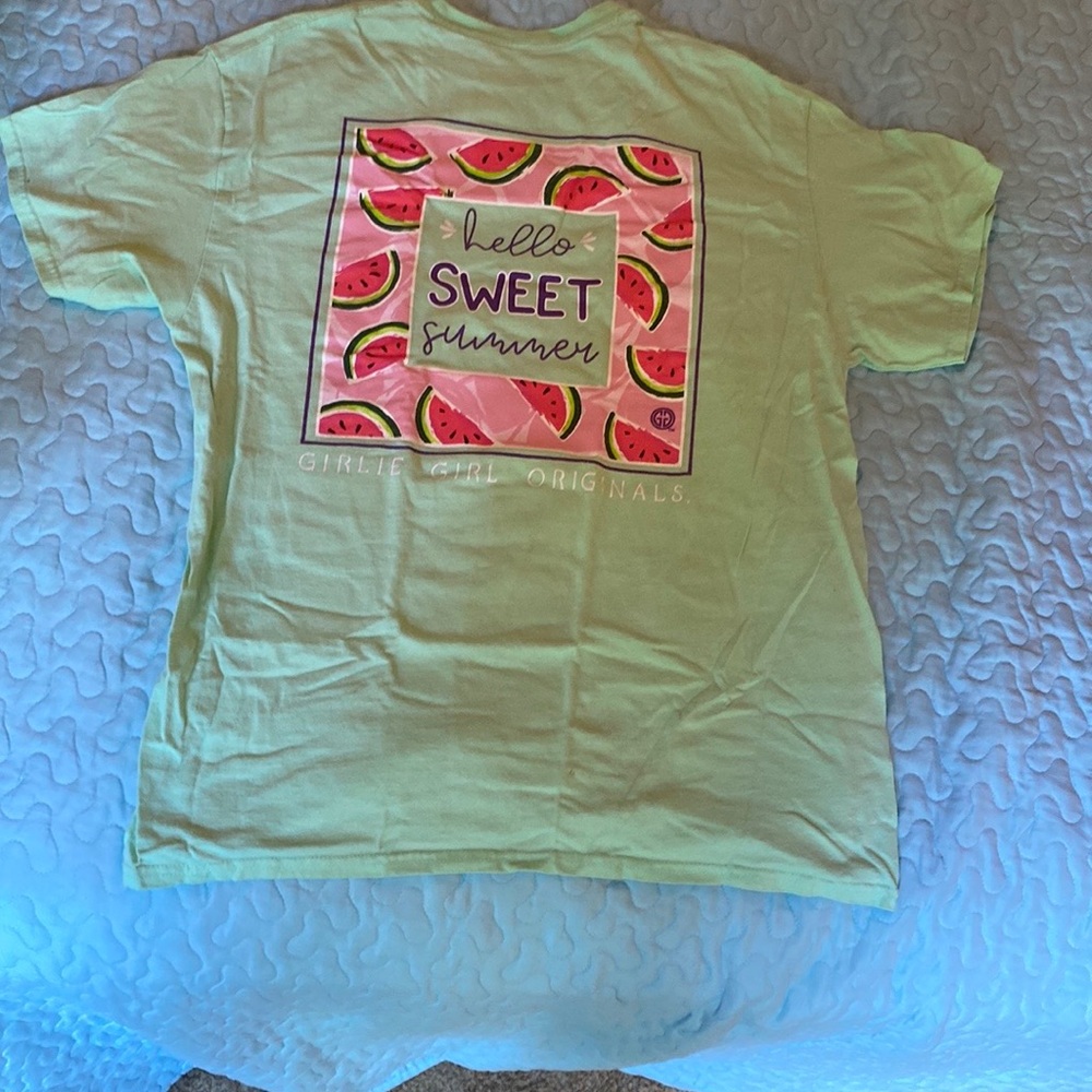 Green and Pink Watermelon Graphic Short Sleeve Tee